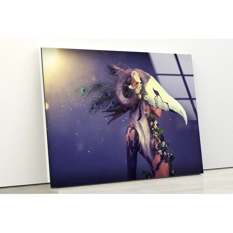 Girl with Bird Skull UV Direct Aluminum Print Australian Made Quality