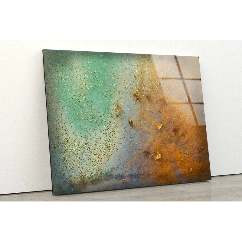 Gold & Green Abstract UV Direct Aluminum Print Australian Made Quality