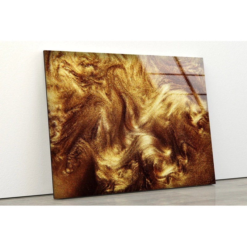 Gold Liquid Abstract UV Direct Aluminum Print Australian Made Quality