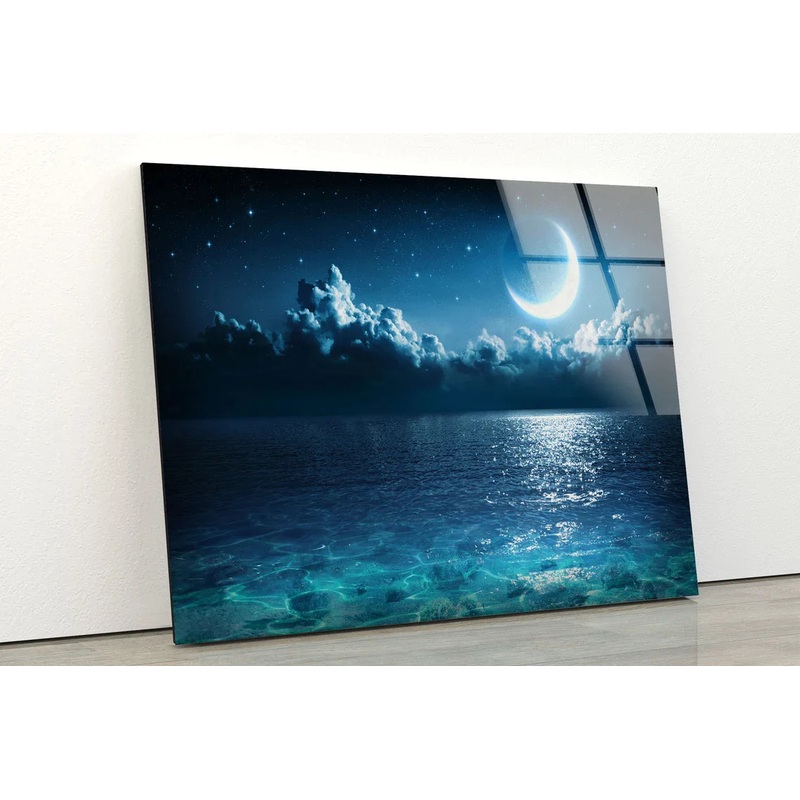 Moon Over Sea Night UV Direct Aluminum Print Australian Made Quality