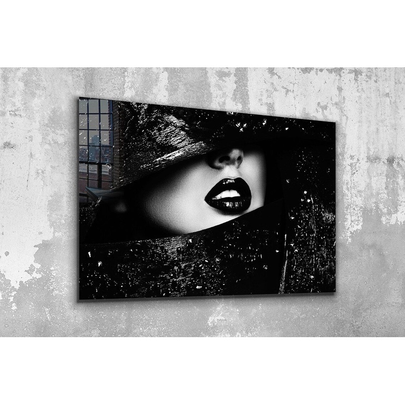 B&W Girl with Hat Lips UV Direct Aluminum Print Australian Made Quality