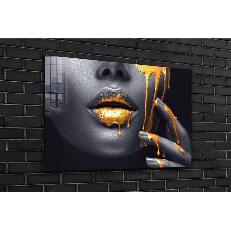 B&W Woman & Gold Lips UV Direct Aluminum Print Australian Made Quality