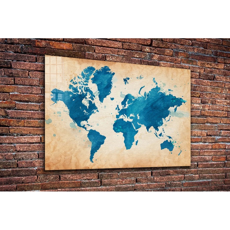 Blue World Map Vector UV Direct Aluminum Print Australian Made Quality