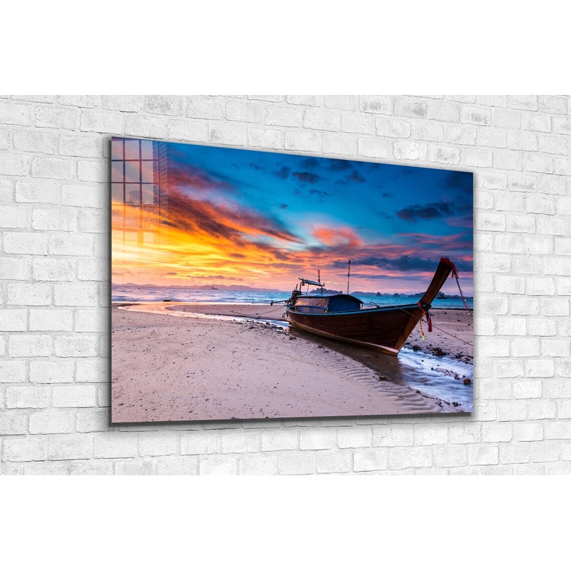 Boat at the Sunset Sky UV Direct Aluminum Print Australian Made Quality