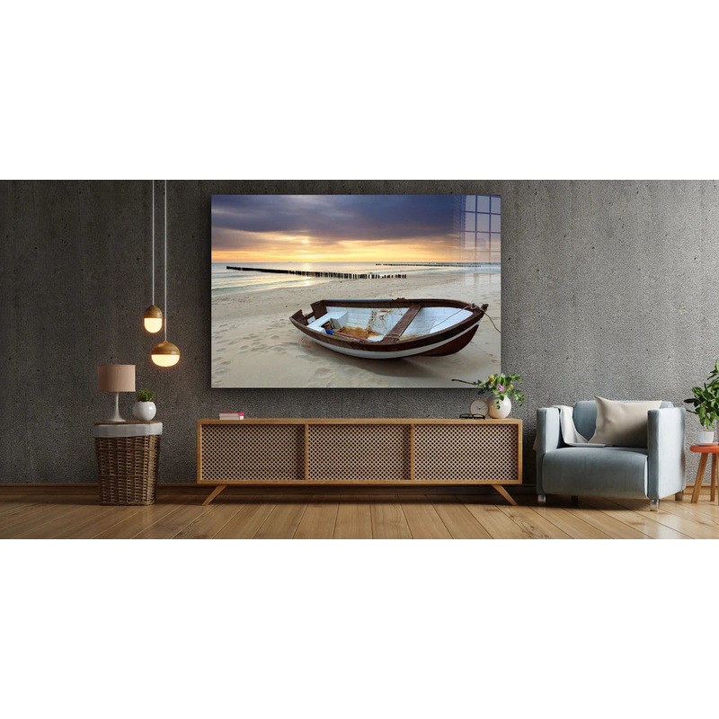 Boat near Sunset Beach UV Direct Aluminum Print Australian Made Quality