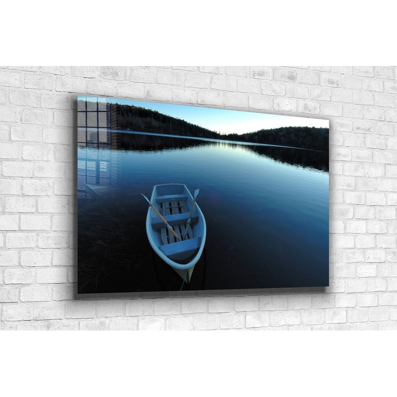 Boat on Calm Lake View UV Direct Aluminum Print Australian Made Quality