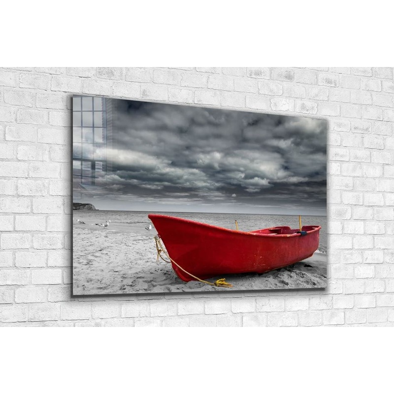 Boat on Seashore B&W UV Direct Aluminum Print Australian Made Quality