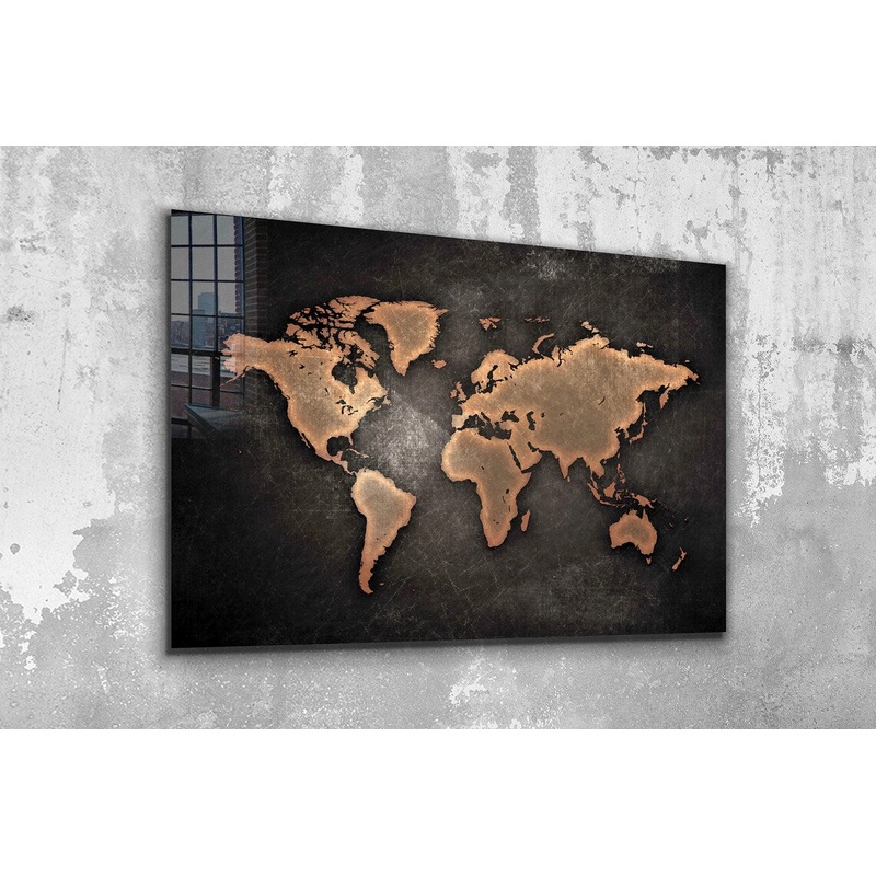 Brown World Map Vector UV Direct Aluminum Print Australian Made Quality