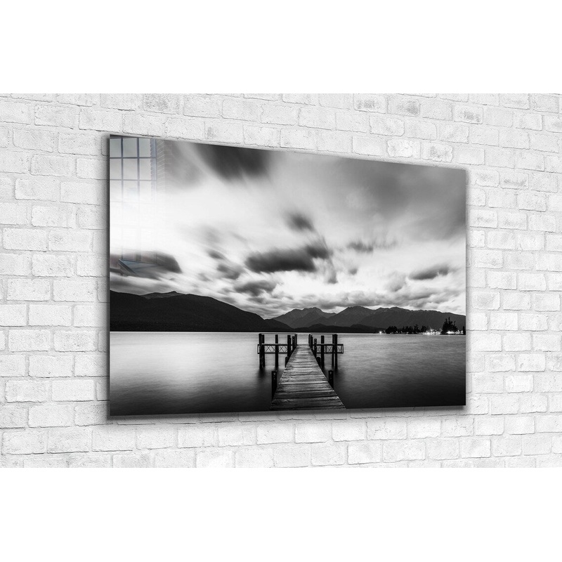 Lake Dock Clouds B&W UV Direct Aluminum Print Australian Made Quality