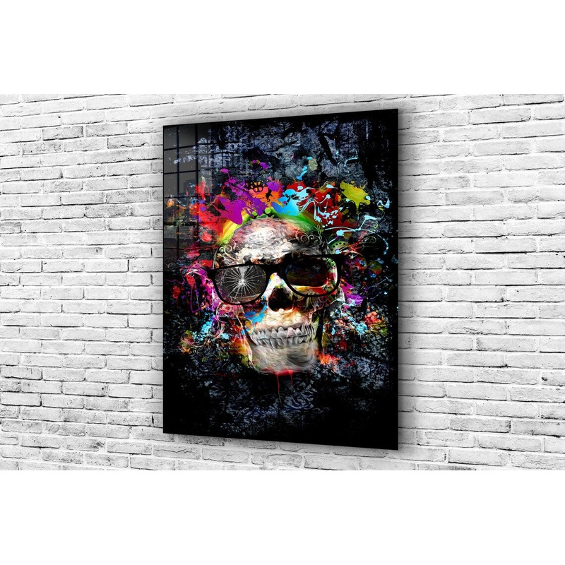Neon Skull Abstract UV Direct Aluminum Print Australian Made Quality