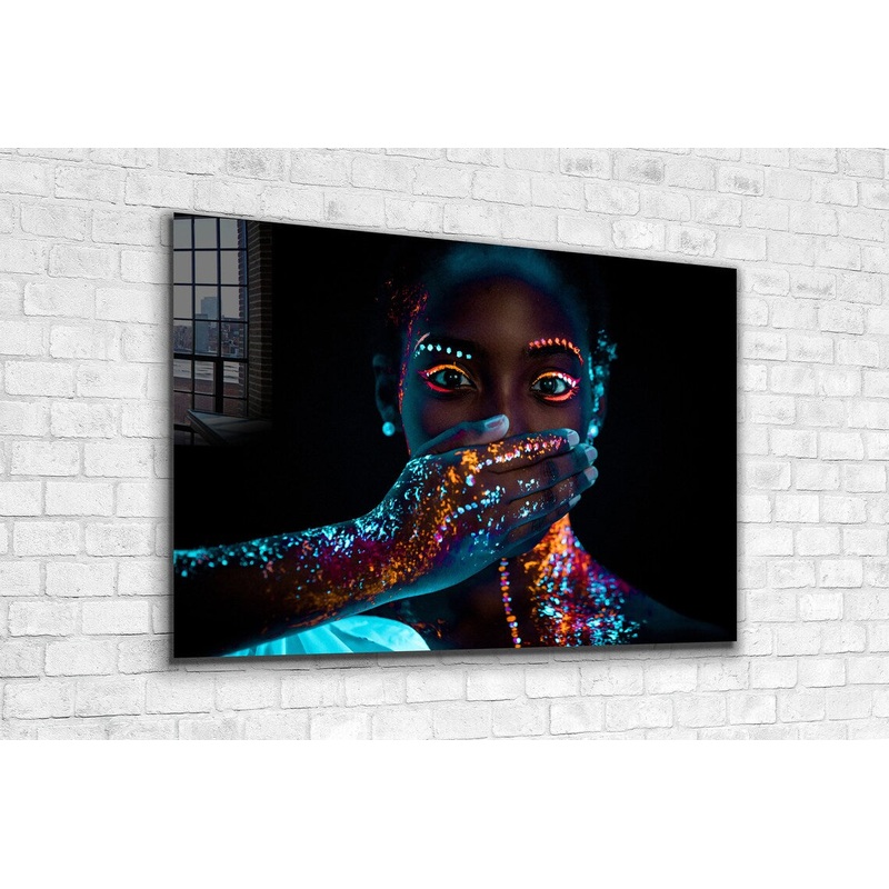 Neon Woman Closeup UV Direct Aluminum Print Australian Made Quality