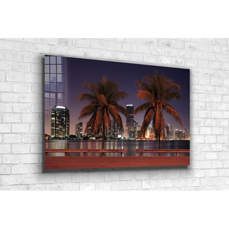 Night Cityscape Palms UV Direct Aluminum Print Australian Made Quality