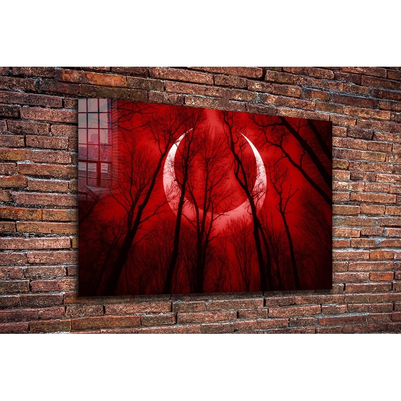 Red Sky Moon with Trees UV Direct Aluminum Print Australian Made Quality