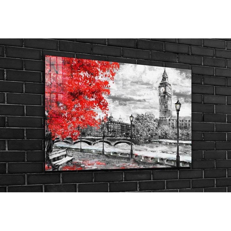 Red Tree Big Ben Tower UV Direct Aluminum Print Australian Made Quality
