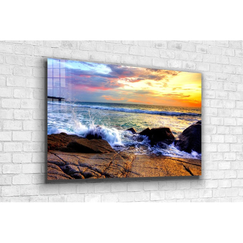 Seasplash on Rocks Sky UV Direct Aluminum Print Australian Made Quality