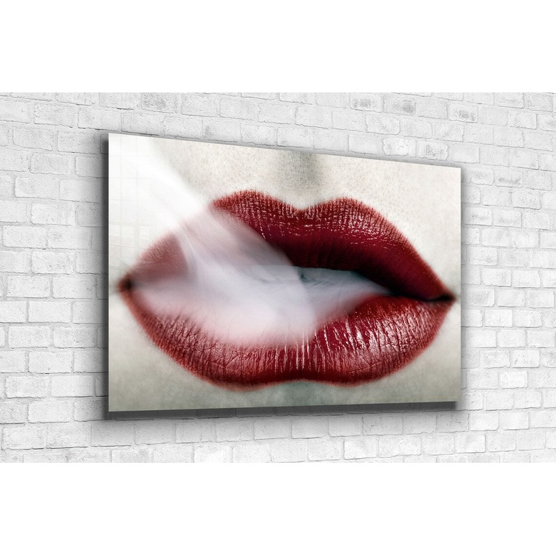 Smoke Red Lips Closeup UV Direct Aluminum Print Australian Made Quality