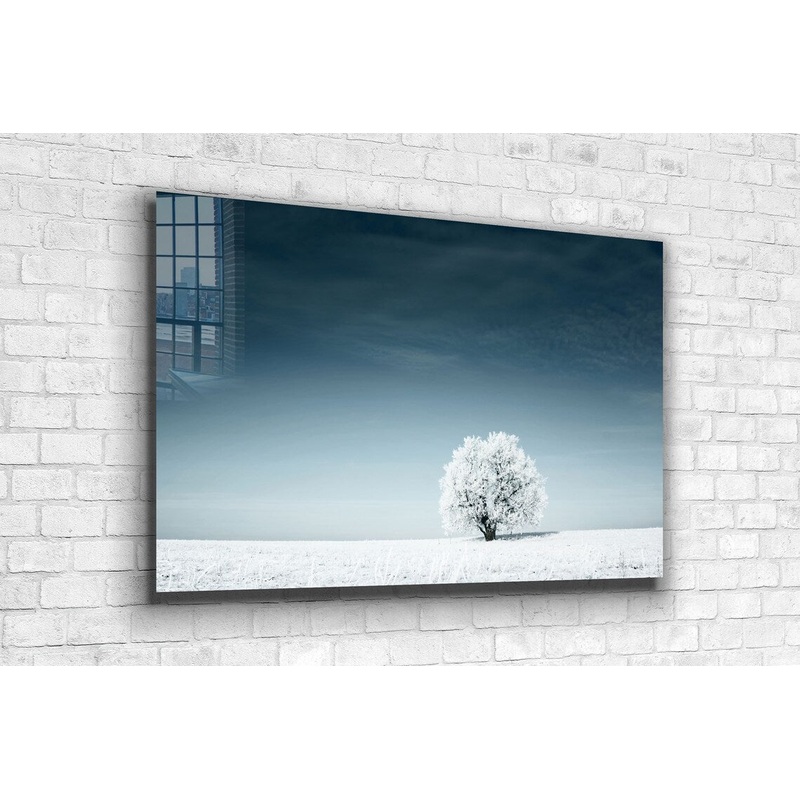 Snow Covered Alone Tree UV Direct Aluminum Print Australian Made Quality