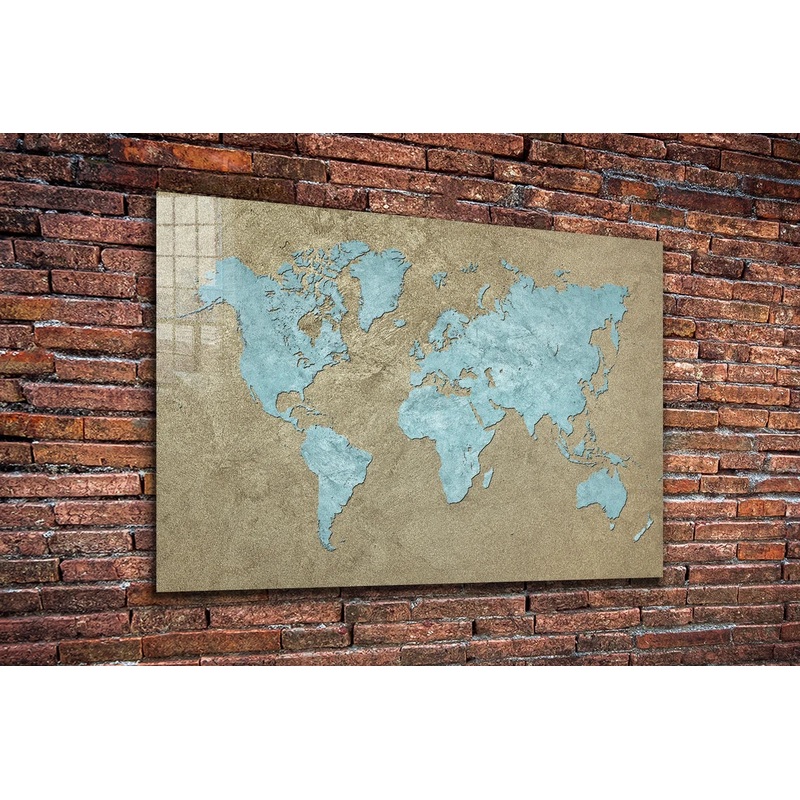 Vintage Blue World Map UV Direct Aluminum Print Australian Made Quality