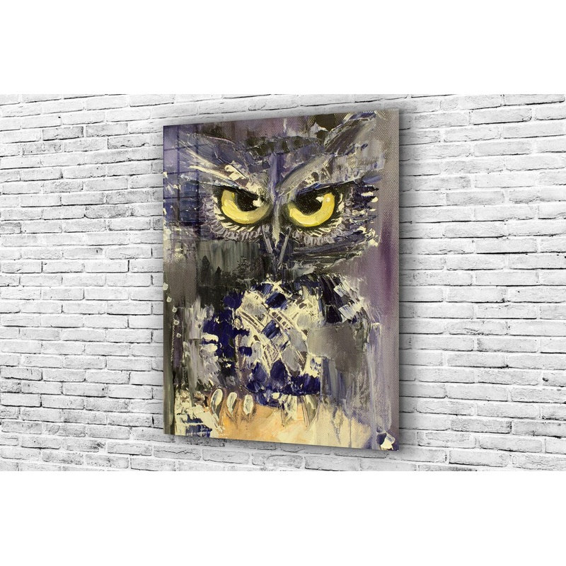 Yellow Eye Owl Painting UV Direct Aluminum Print Australian Made Quality
