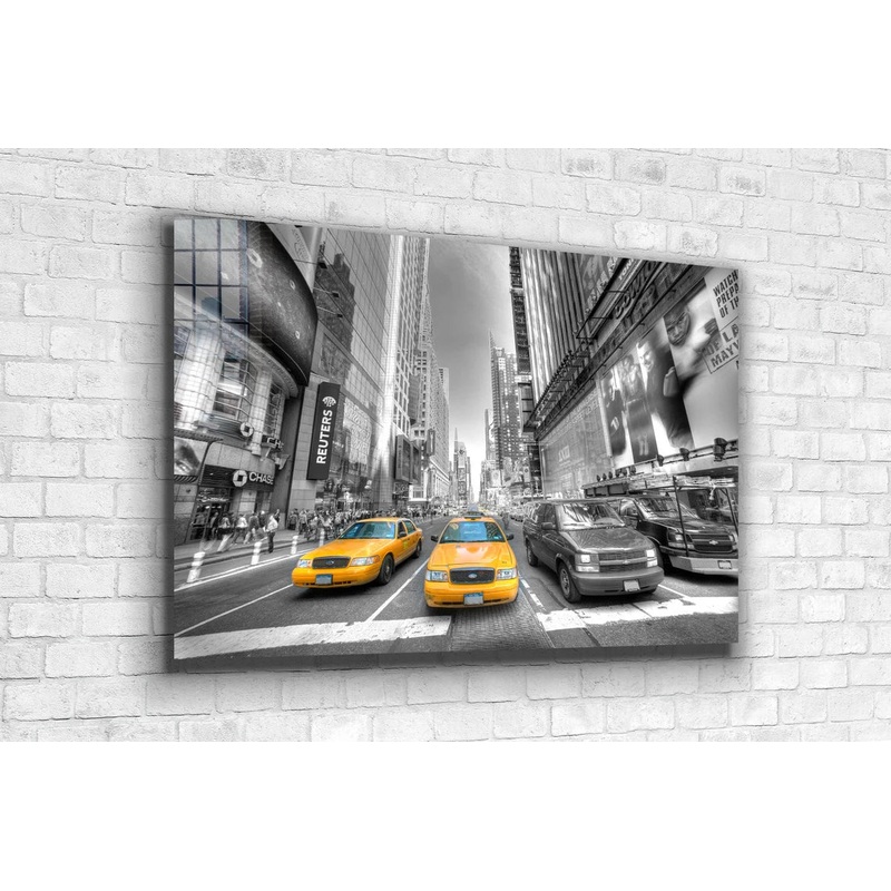 Yellow Taxi B&W City UV Direct Aluminum Print Australian Made Quality