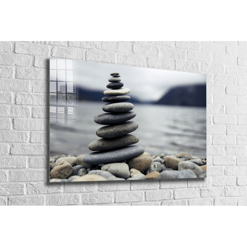 Zen Rocks near Lake UV Direct Aluminum Print Australian Made Quality