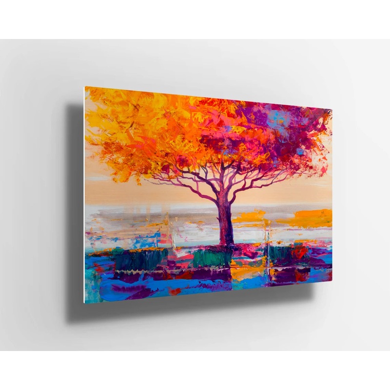 Autumn Forest orange red trees oil painting UV Direct Aluminum Print Australian Made Quality