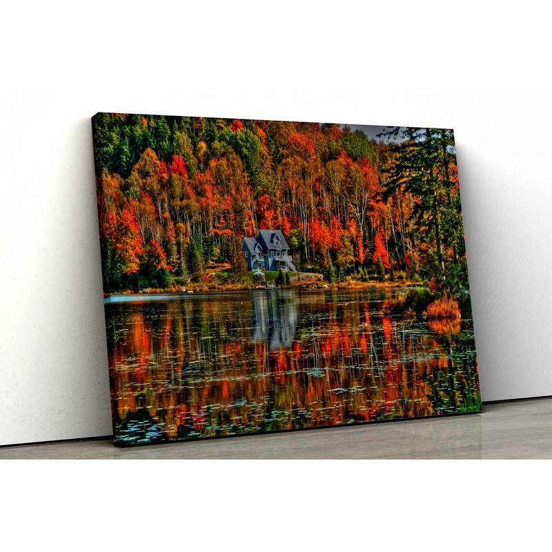 Autumn Forest trees with lake reflection UV Direct Aluminum Print Australian Made Quality