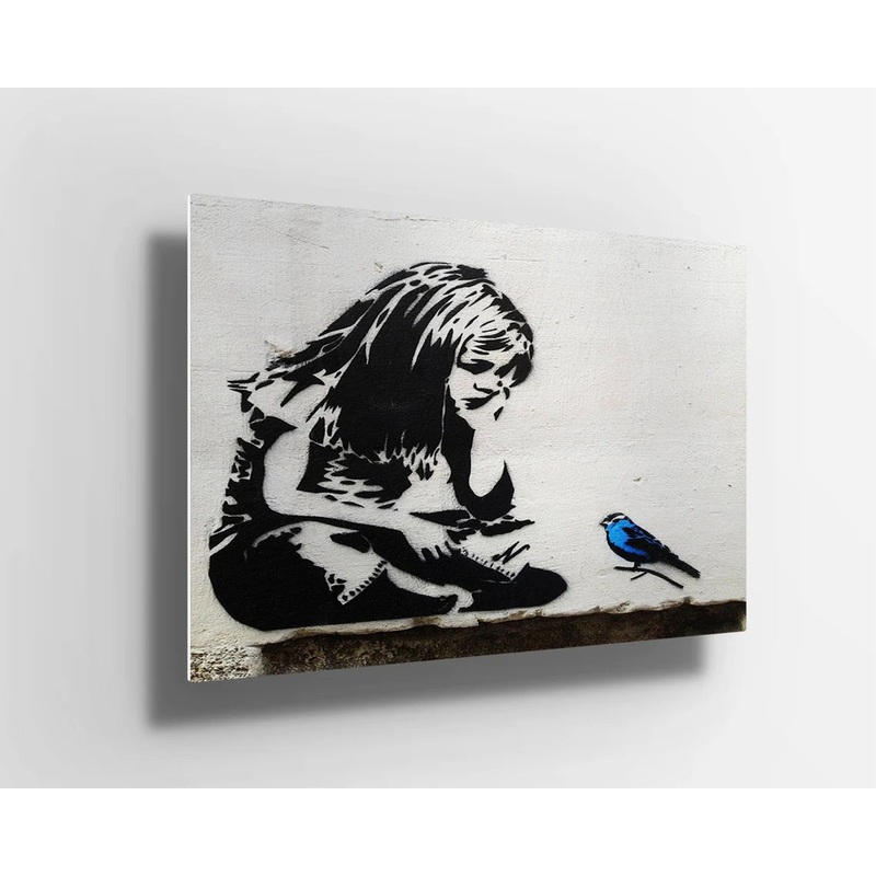 Banksy Girl with blue bird UV Direct Aluminum Print Australian Made Quality