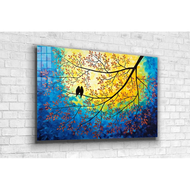 Birds on Tree Painting UV Direct Aluminum Print Australian Made Quality