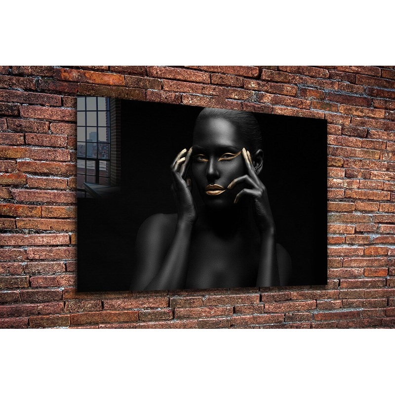 Black Woman Gold Makeup UV Direct Aluminum Print Australian Made Quality
