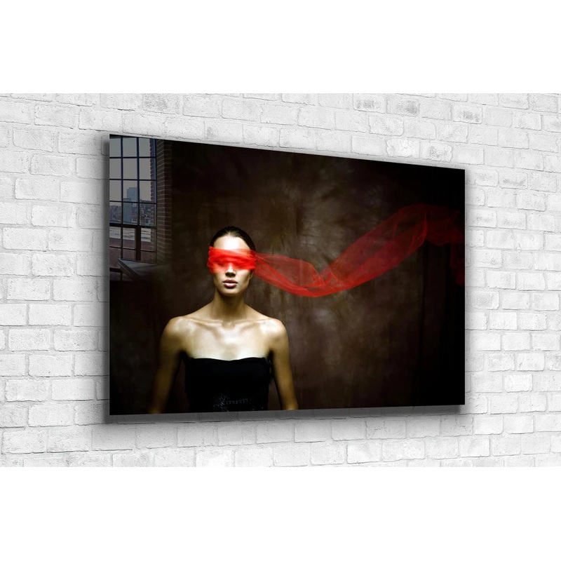 Blind Red Scarf Woman UV Direct Aluminum Print Australian Made Quality