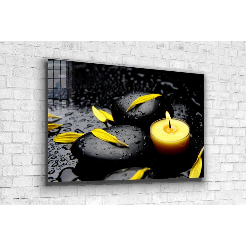 Candle & Yellow Petals UV Direct Aluminum Print Australian Made Quality