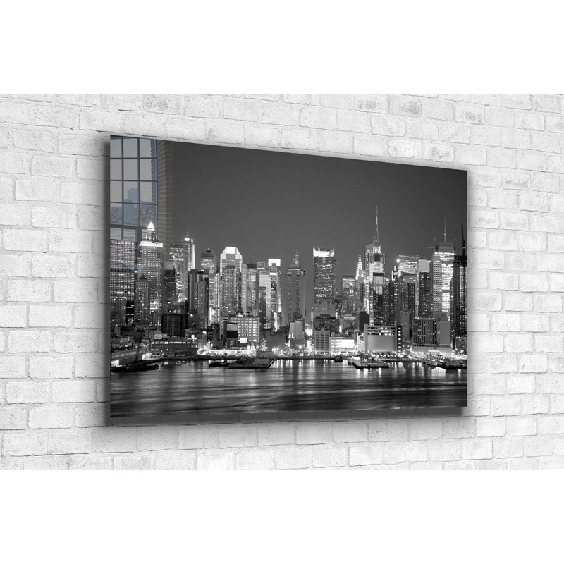 City Night Sea B&W View UV Direct Aluminum Print Australian Made Quality