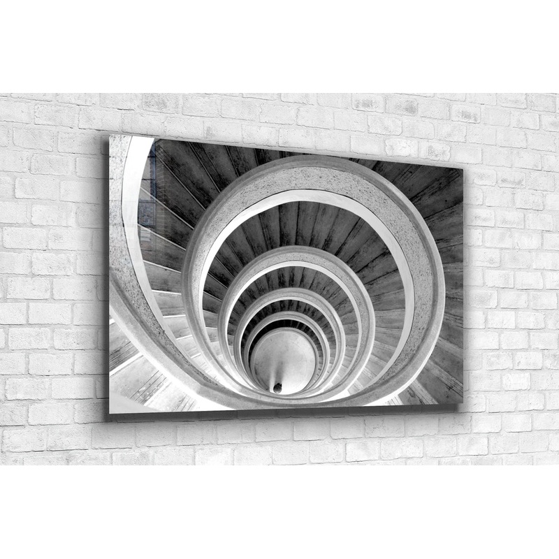 Curved Stair B&W View UV Direct Aluminum Print Australian Made Quality