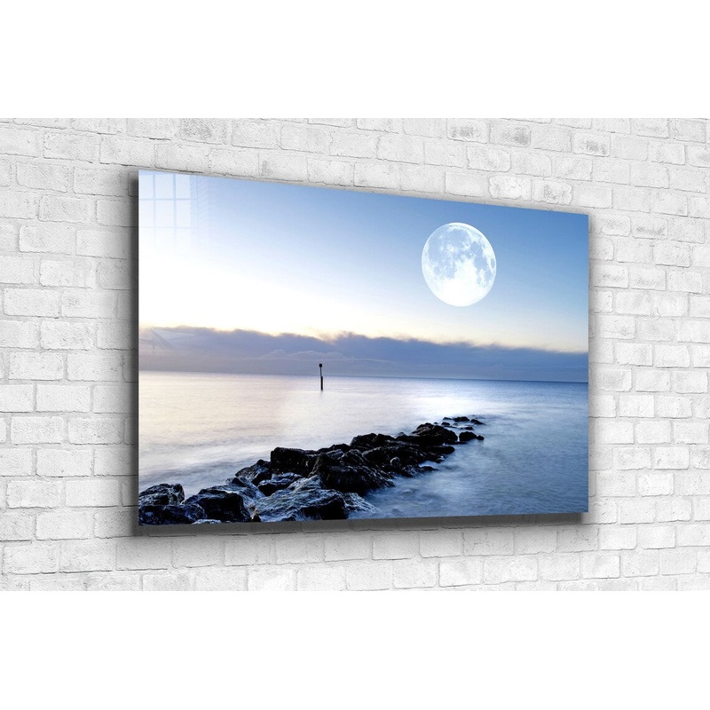 Full Moon Rocky Sea UV Direct Aluminum Print Australian Made Quality