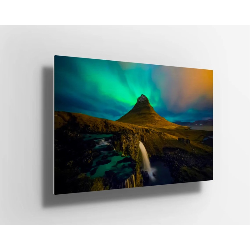 Mountains with northern lights UV Direct Aluminum Print Australian Made Quality