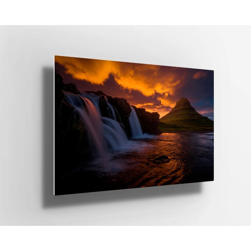 Mountains with sunset river lake Scene Nature UV Direct Aluminum Print Australian Made Quality