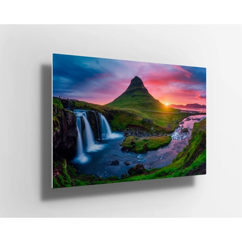 Mountains with sunset river UV Direct Aluminum Print Australian Made Quality