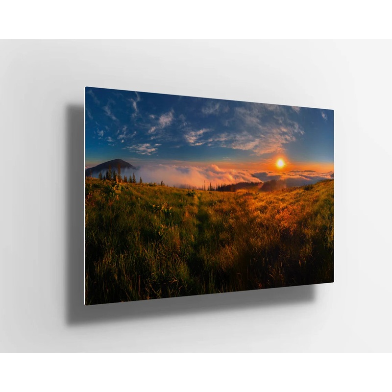Mountains with sunset UV Direct Aluminum Print Australian Made Quality