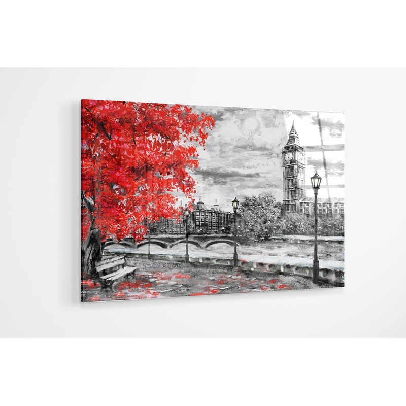 Red black and white London big ben Oil Painting UV Direct Aluminum Print Australian Made Quality