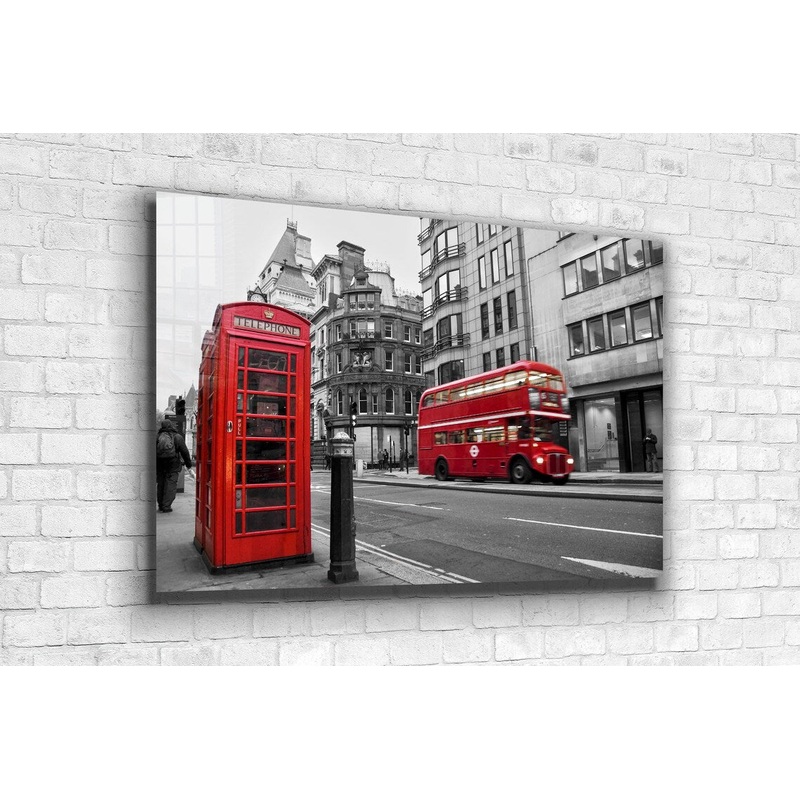 Red Bus Booth B&W City UV Direct Aluminum Print Australian Made Quality