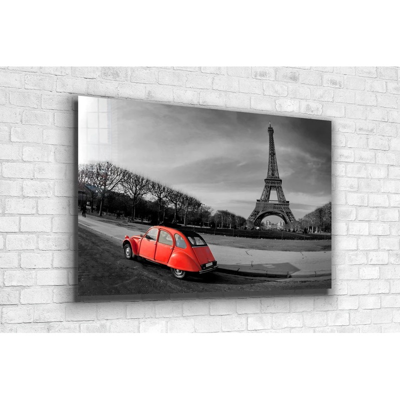 Red Car & Eiffel Tower UV Direct Aluminum Print Australian Made Quality