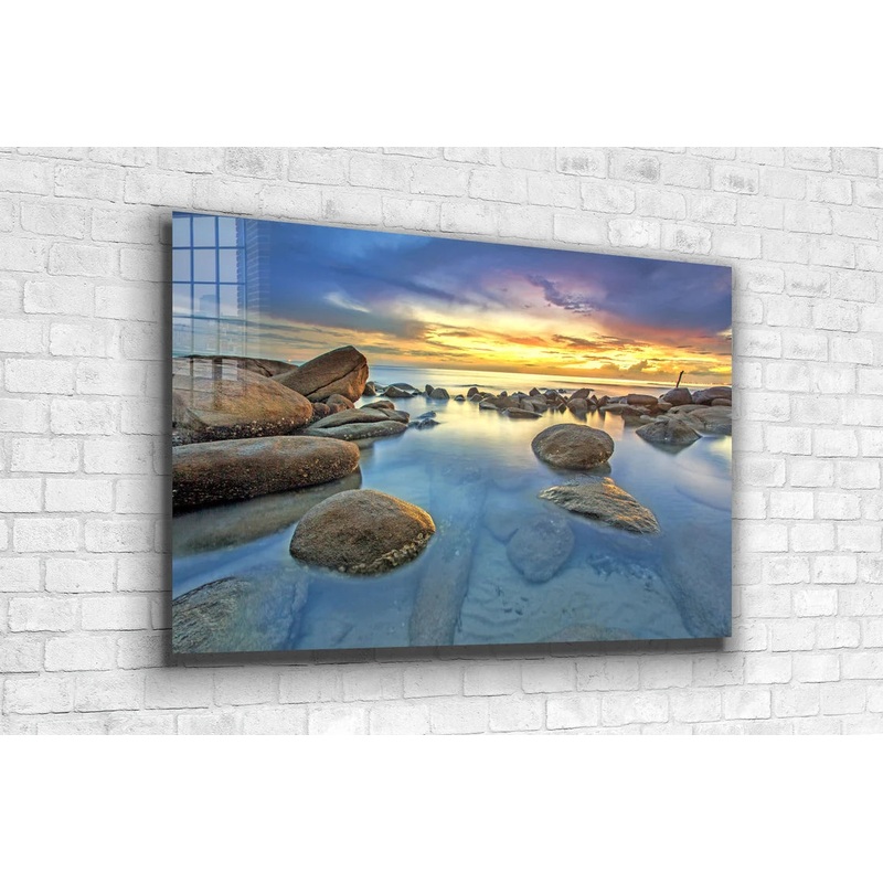 Rocks on Sea Sunset Sky UV Direct Aluminum Print Australian Made Quality