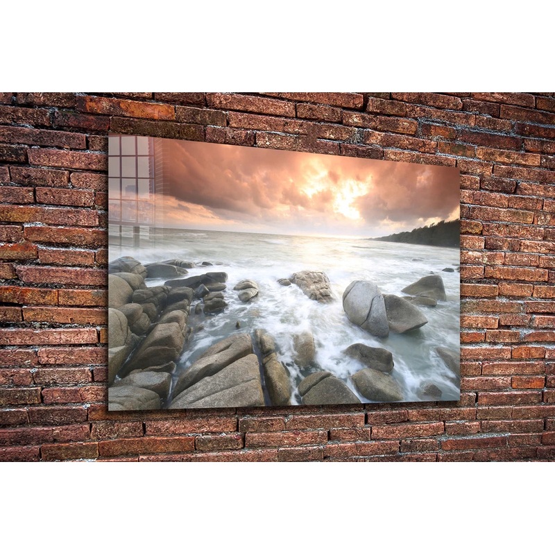 Rocky Sea Ocean Sunset UV Direct Aluminum Print Australian Made Quality