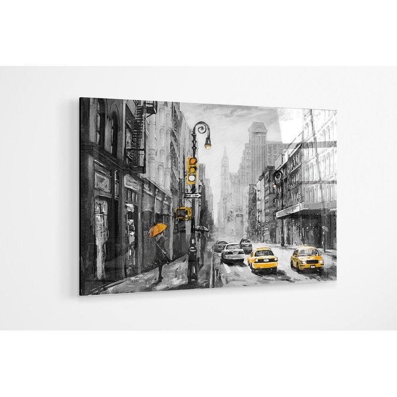 Yellow cab in black and white New York Oil Painting UV Direct Aluminum Print Australian Made Quality