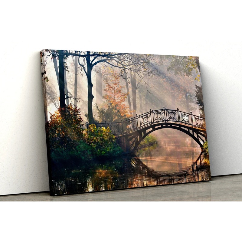 Autumn Forest trees with river UV Direct Aluminum Print Australian Made Quality