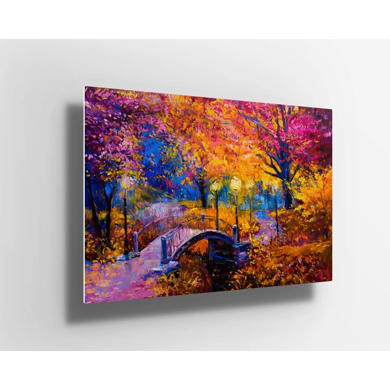 Autumn park red Orange trees forest oil painting UV Direct Aluminum Print Australian Made Quality