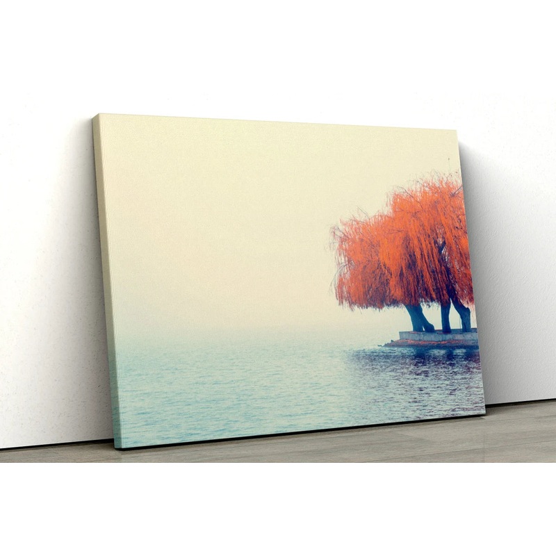 Autumn trees Red Orange lake UV Direct Aluminum Print Australian Made Quality