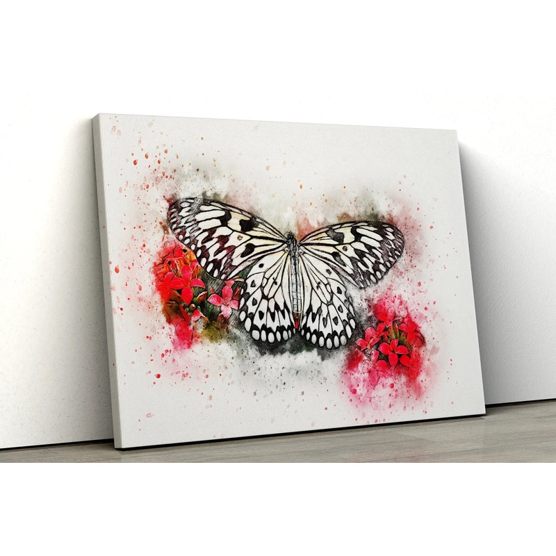 Black and red butterfly water color painting UV Direct Aluminum Print Australian Made Quality