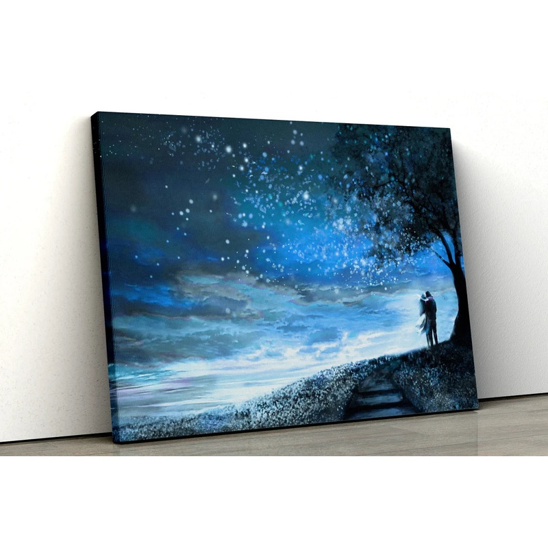 Blue sky Mountain scene with tree oil painting UV Direct Aluminum Print Australian Made Quality